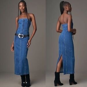 NWT Ronny Kobo Leopol Strapless Denim Midi Dress Sz M